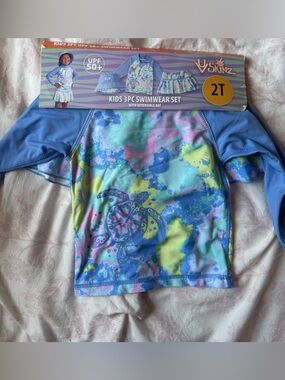 Skin Kids Blue Multicolor Turtle Rashguard Swim Top - 2T